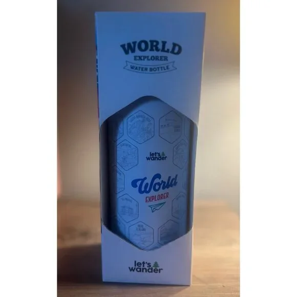 LET'S WANDER World Water Bottle with 2 Sets of 50 Waterproof Stickers - 32oz - Picture 7 of 8